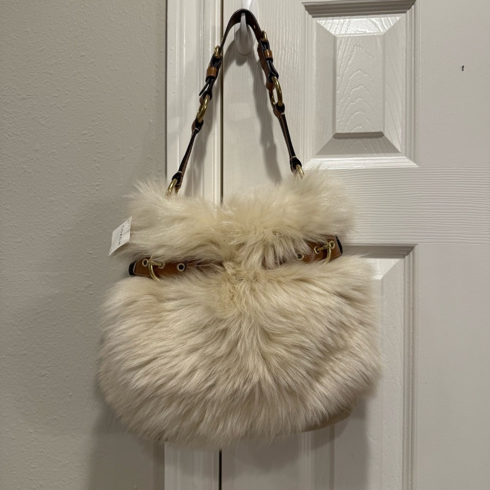 RARE COACH Lamb Shearling Suede Shoulder Bag 3575 Vintage Y2K Boho Grunge NWT - Picture 2 of 16